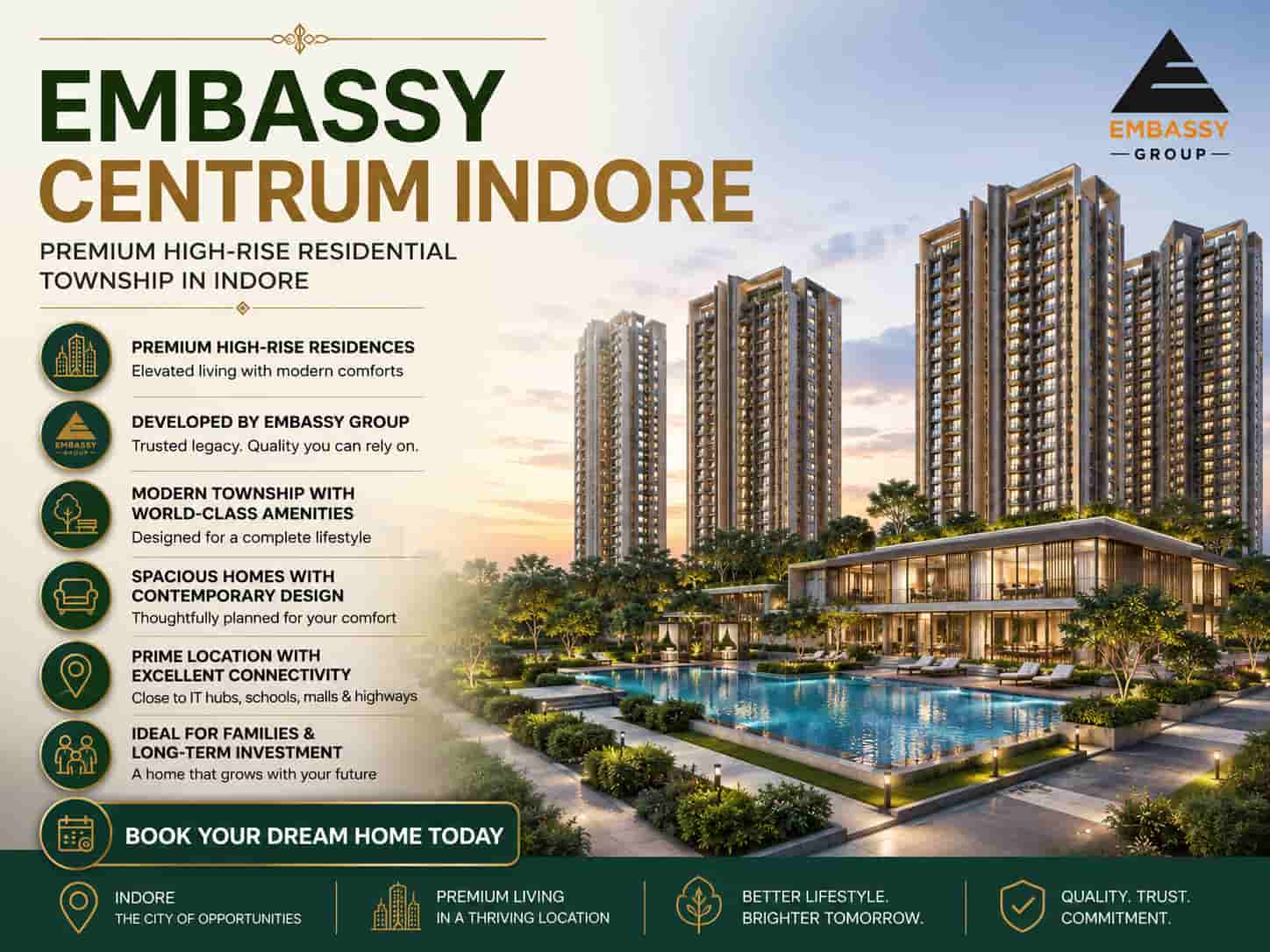 Aerial view of Embassy Centrum Indore luxury residential project in Indore